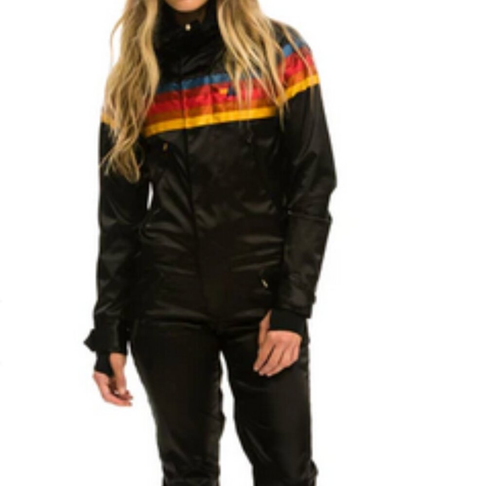 NWT - Aviator Nation Women's 5 Stripe Satin Powder Suit - Black